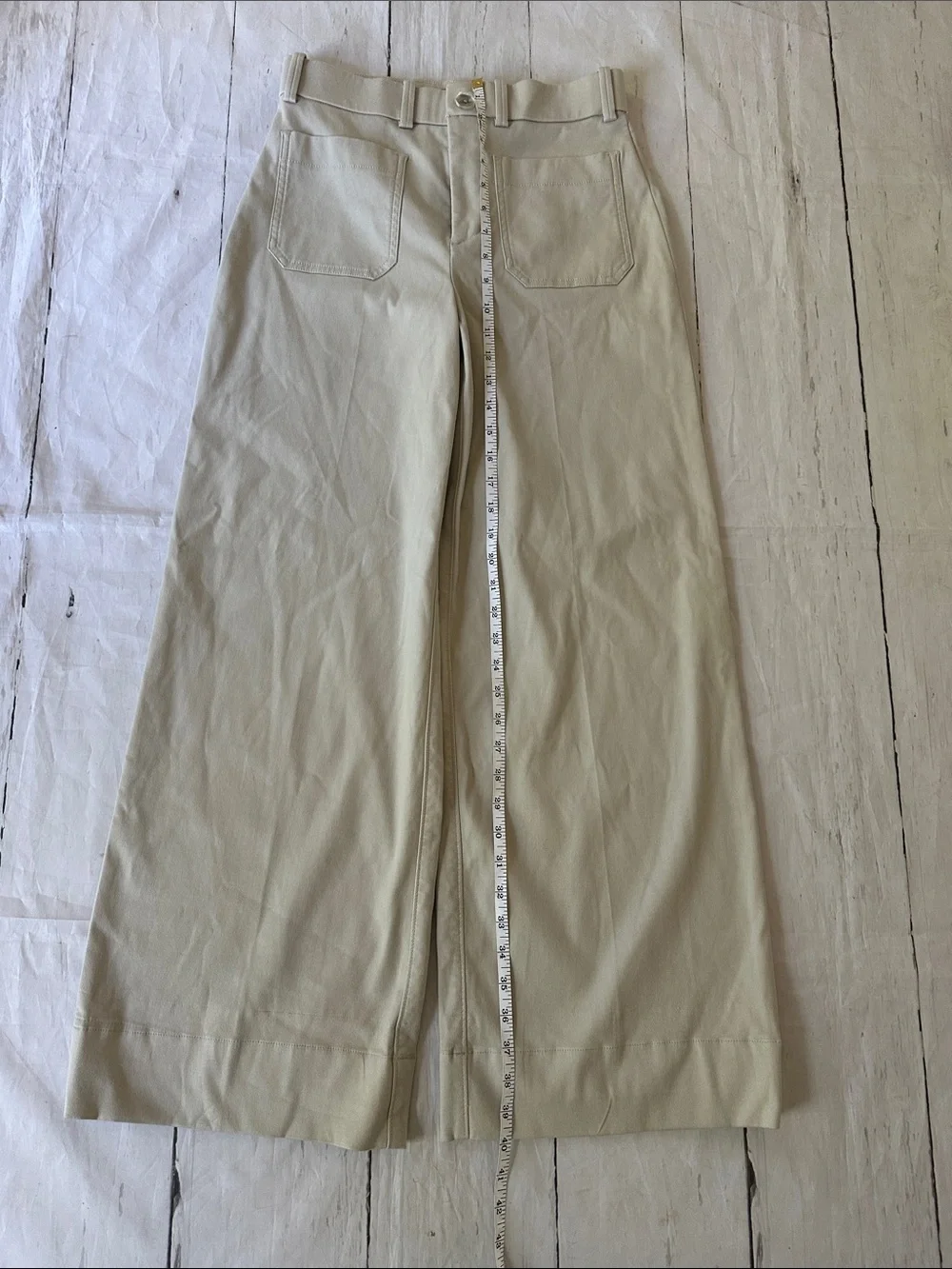 SPANX Stretch Twill Patch pocket Wide Leg High-Rise Pants in light khaki